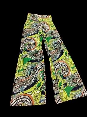 Bright Green Paisley Print  Wide Leg Pants